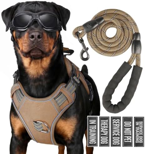 Dog Harness and Leash Set for Small Dogs, No Pull Tactical Dog Harness, Service Dog Vest with Name Patches, Adjustable Reflective Military Dog Harness with Handle & MOLLE for Training, Khaki, S by Unknown