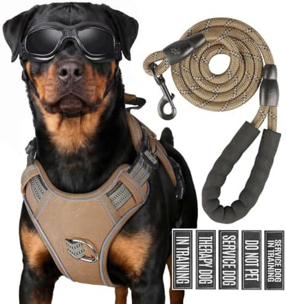 Dog Harness and Leash Set for Small Dogs, No Pull Tactical Dog Harness, Service Dog Vest with Name Patches, Adjustable Reflective Military Dog Harness with Handle & MOLLE for Training, Khaki, S by Unknown