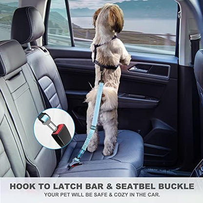 Dog Seat Belt 3-in-1 Car Harness for Dogs Adjustable Safety Seatbelt for Car Nylon Reflective Bungee Fabric Dog Car Harness with Clip Hook Latch & Buckle, Swivel Zinc Alloy Carabiner (Light Blue) - Image 7