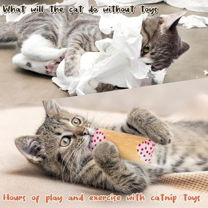 MALLMALL6 Catnip Toys for Cat - 5Pcs Cannoli Crinkle Paper Sound Catmint Toy Gift for Indoor Kitten, Teething Chew Kick Interactive Kitty Supplies, Soft Italian Dessert Pet Present for Kitten Lover - Image 5