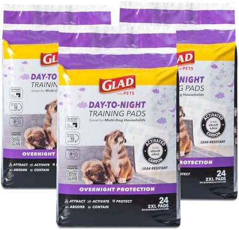 Glad for Pets Giant Activated Carbon Training Pads, 30 x 36 In, 24 Ct, 3-Pk by GladTrashFoodStorage