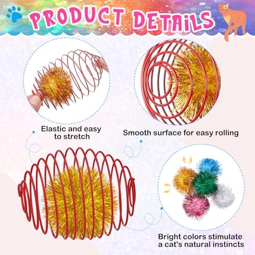 Jecery 5 Pcs Cat Toys Spring,Glitter Balls,Multicolor - Image 3