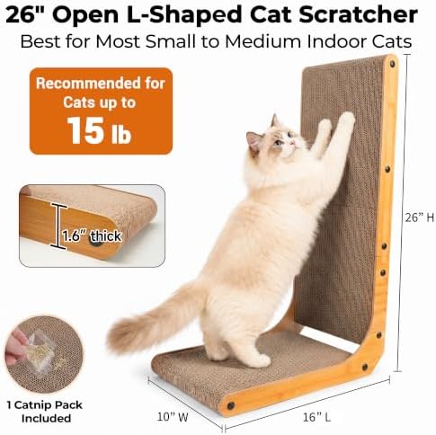 PatiencET L Shape Cat Scratcher, 26 Inch Cardboard Scratch Pad - Image 3