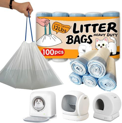 100 Counts Cat Litter Box Liners Bag Fit For MW-SC01/MW-SC02/MW-LR01 Automatic Self Cleaning Cat Litter Box, Waste Bags, 18" x 12.6"Heavy Duty Replacement Trash Bags with Drawstring by Unknown