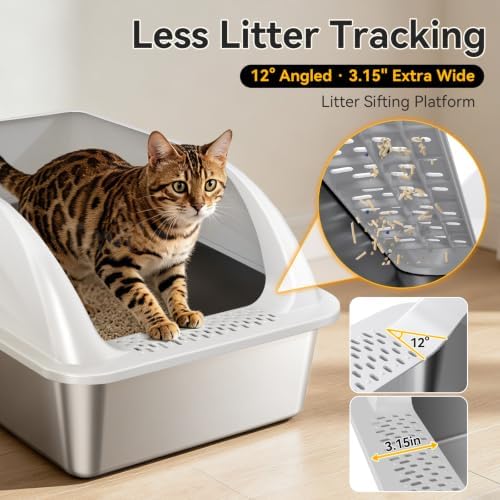 XL Stainless Steel Litter Box for Cats, 2 Pack High-Sided Large Pan - Image 3