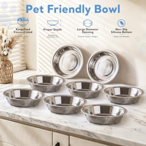 8Pcs Stainless Steel Cat Bowls, Cat Food Bowl with Non-Slip Silicone Bottom - Image 6