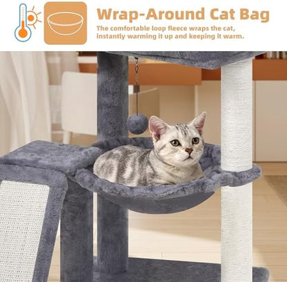 YOUPET Cat Tree with Cat Scratching Post for Indoor Cats, Cat Tower with Scratching Board and Playful Toy Balls, Cat Tree Tower with Cozy Hammock,Grey - Image 4