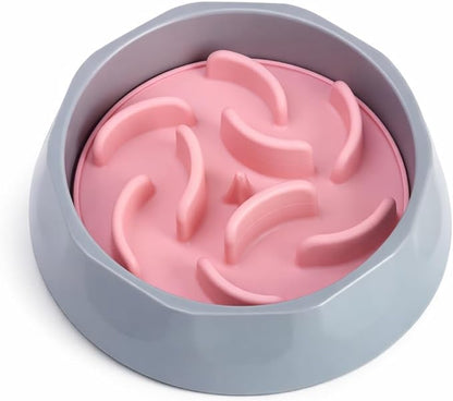 Oak & Tail Slow Feeder Dog Bowl with Removable Silicone Insert, 2-in-1 Pet Food Water Bowl, Anti-Gulping Design for Healthy Eating, Gray Pink