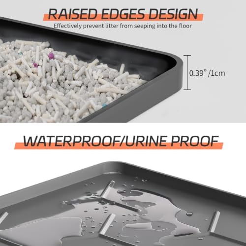 Bulkniu Silicone Cat Litter Mat, 22"x34", Raised Edge Waterproof, Dark Grey - Image 2