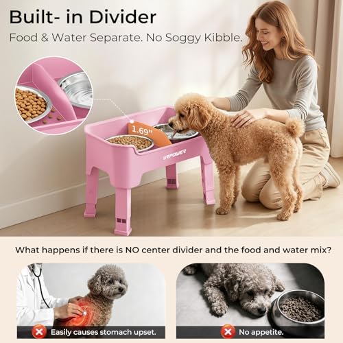 URPOWER Mess Proof Elevated Dog Bowls, Splash Guard Raised Bowl Stand - Image 5