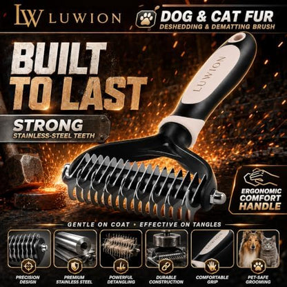 Double-Sided Dematting & Deshedding Brush for Dogs and Cats, Extra Wide Undercoat Rake for Medium & Long Coats, Removes Loose Undercoat Hair, Reduces Shedding - Image 6