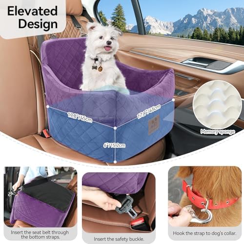 GL GLENSLAVE Dog Car Seat for Small/Medium Dogs, Dog Booster Car Seats with Thick Cushion for Dogs Under 35lbs, Detachable Washable Pet Carseat with Storage Pockets, 2 Safety Belts(Purple) - Image 4