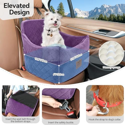 GL GLENSLAVE Dog Car Seat for Small/Medium Dogs, Dog Booster Car Seats with Thick Cushion for Dogs Under 35lbs, Detachable Washable Pet Carseat with Storage Pockets, 2 Safety Belts(Purple) - Image 4