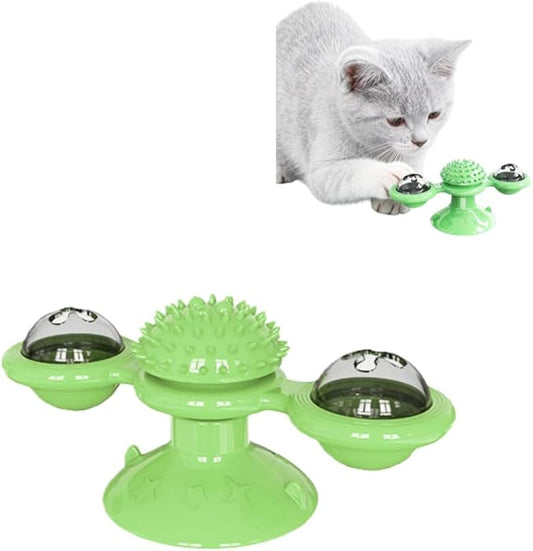 Interactive Cat Toys & Treat Dispenser with Catnip Ball - Chew, Scratch, Rub & Teeth Grooming Toys for Indoor Cats, BPA-Free, Sturdy TPR (Green)