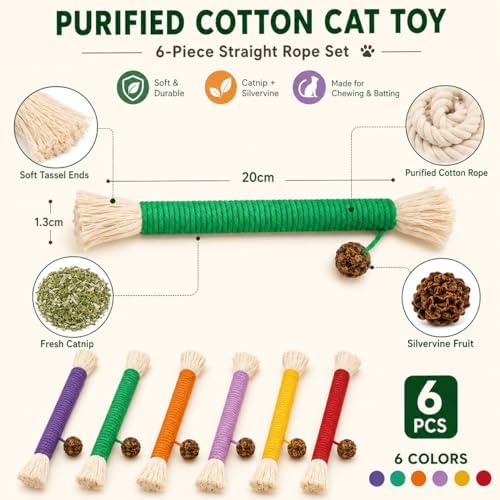 Bent Cat Rope Toy, Pet Chew Toys, Interactive Tease Toys for Cats and Kittens, Bite-Proof Playthings, Cotton Rope Kitten Toys Dental Care Stress Relief Pet Supplies (Medium 6 Pack) - Image 4