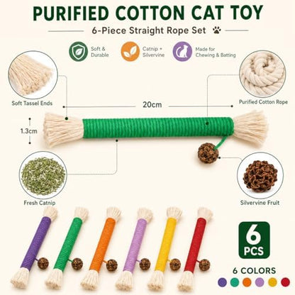Bent Cat Rope Toy, Pet Chew Toys, Interactive Tease Toys for Cats and Kittens, Bite-Proof Playthings, Cotton Rope Kitten Toys Dental Care Stress Relief Pet Supplies (Medium 6 Pack) - Image 4