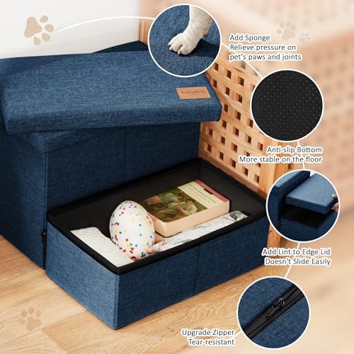 Love's cabin Dog Stairs for High Bed, Foldable Pet Stairs for Small Medium or Large Dogs Puppy with Storage for Bed or Couch, Cat Dog Steps Ramp with Zip up to 200 lbs, Navy Blue, 2 Steps - Image 3