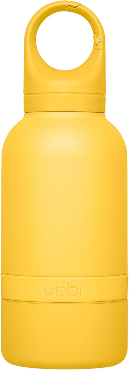 Ubbi Pup & Me Insulated Stainless Steel Dog Water Bottle with Attached Bowl, 32 oz Portable Leakproof Travel Bottle for Dogs and Owners, Yellow