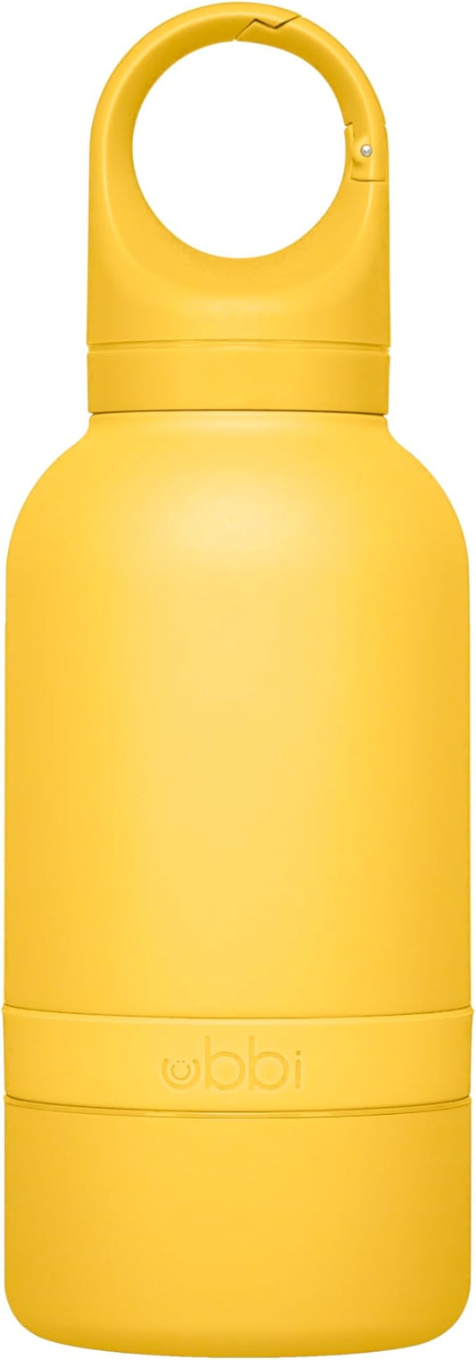 Ubbi Pup & Me Insulated Stainless Steel Dog Water Bottle with Attached Bowl, 32 oz Portable Leakproof Travel Bottle for Dogs and Owners, Yellow