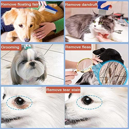 Pet Grooming Comb Kit, Tear Stain Remover Brush, Undercoat Rake for Dogs & Cats, Dematting Tool for Long Haired Dogs Kittens Puppies, Flea Comb for Removal Dandruff Tangles Knots, Shedding Hair & Fur - Image 5