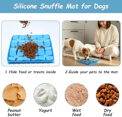 2 Pcs Silicone Snuffle Mat for Dogs, Slow Feeder Lick Mat with Suction Cups, Dog Puzzle Feeder Toys for Smell Training & Slow Eating for Mental Stimulation Anxiety Relief, Blue & Purple - Image 5