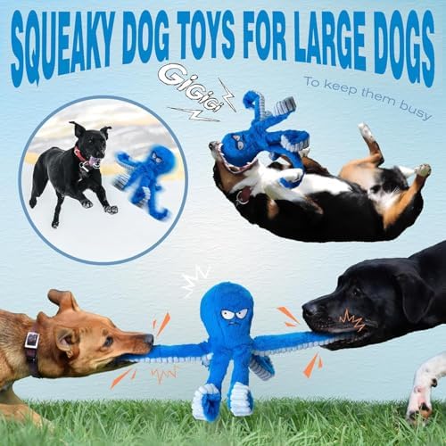 Large Dog Toys, Squeaky Dog Toy, Stuffed Crinkle Blue Octopus Toys 2 Pack - Image 6