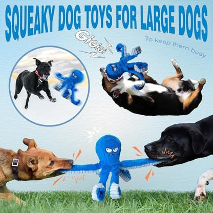 Large Dog Toys, Squeaky Dog Toy, Stuffed Crinkle Blue Octopus Toys 2 Pack - Image 6