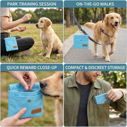 Pocket Sized Pet Training Pouch,Hand Free Dog Walking Bag with Carabiner,Magnetic Buckle & Auto Closing,Cotton Fabric for Puppy Travel or Outdoor Use (Blue) - Image 6