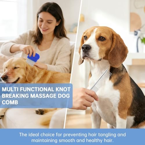 7PCS Flea Comb, Lice Comb, Double Sided Tick Removal Tool, Dematting Brush for Small, Medium & Large Pets Tainless Steel Grooming Combs, Professional Pet Grooming Kit (Blue) - Image 5