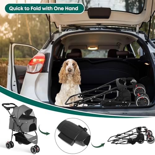 Pet Stroller,Dog Stroller for Small Medium Dogs Cats,3 Wheels,Grey - Image 4