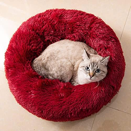 Cat Beds for Indoor Cats - Cat Bed Washable 24 inches, Dog Beds for Small Medium Dogs, Anti Anxiety Round Fluffy Plush Faux Fur Cat Bed, Thick Bottom (Red, Large 24" L x 24" W) - Image 6