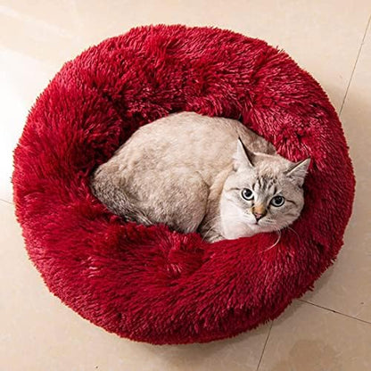 Cat Beds for Indoor Cats - Cat Bed Washable 24 inches, Dog Beds for Small Medium Dogs, Anti Anxiety Round Fluffy Plush Faux Fur Cat Bed, Thick Bottom (Red, Large 24" L x 24" W) - Image 6