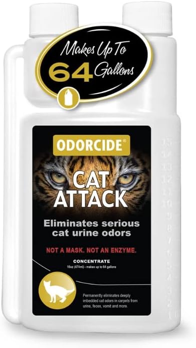 Odorcide Cat Attack Concentrate Odor Eliminator - Cat Urine Remover for Carpet & Upholstery - Litter Box Odor Eliminator - 16 oz by Odorcide