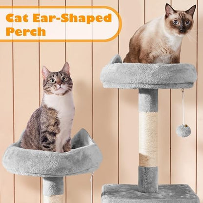 Yaheetech Cat Tree Tower, 70.5in Multi Level Cat Tree Kitten Condo with 2 Condos & 2 Plush Perches & Scratching Post & Dangling Ball, Cat Tower Furniture for Play & Rest Light Gray - Image 3