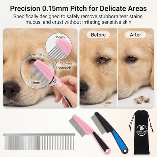 Cat Combs,Pet Comb Laiannwell Professional Grooming Comb for Dog/Cat/Small Pets(3 Packs) - Image 4