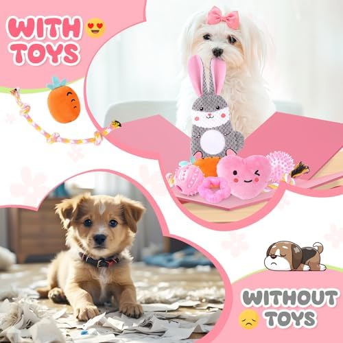 Zeaxuie Pink Puppy Toys for Teething - 9 Pack Small Dog Set With Chew, Squeaky Crinkle, Treat Ball and Interactive Rope for Puppies - Image 7