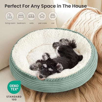 Love's cabin Round Donut Cat and Dog Cushion Bed, 24in Pet Bed for Small or Medium Dogs, Anti-Slip & Water-Resistant Bottom, Soft Durable Fabric Pet Beds, Washable Calming Cat Bed Apple Green - Image 6