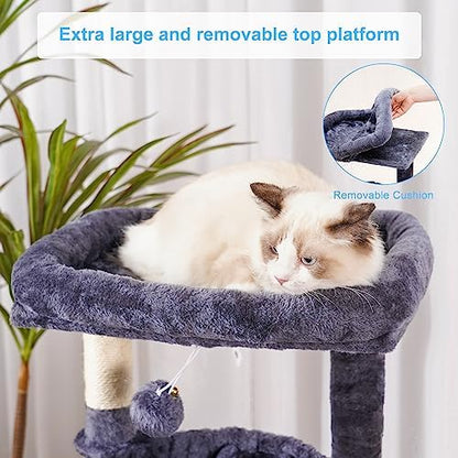Hey-brother Cat Tree Tower with Large Bed, Hammocks, Scratcher, MPJ006SG - Image 4