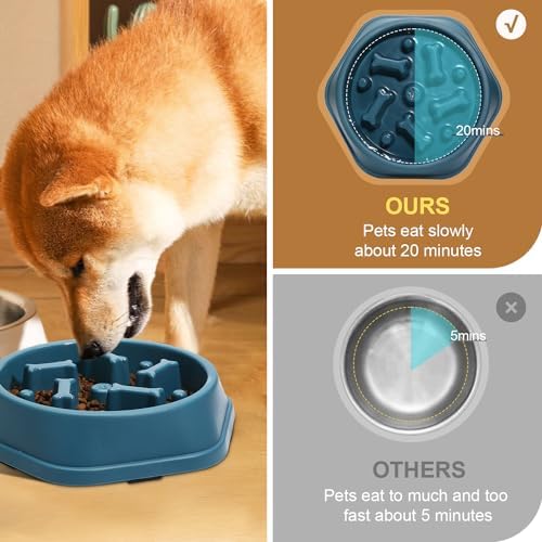 ASEVAT 2 Pack Slow Feeder Dog Bowls, Anti-Choking Puzzle Dog Food Bowls for Slower Eating, Personalized Dog Bowls for Medium Dogs and Cats, Prevents Overeating, Puppy Training (Blue+Yellow) - Image 5