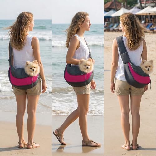 Small Dog Sling Carrier, Sling Pet Pouch to Wear Medium Dog Cat Travel Breathable, Soft-Sided Crossbody Puppy Carrying Purse Bag, L, Rose - Image 5
