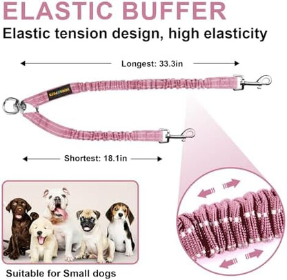 MingXpet 2 Dog Leash, Dog Leash for 2 Dogs, 360° Swivel No Tangle Double Walking Training Leashes for Large Dogs that Pull, Comfortable Shock Absorbing Reflective Bungee, Pink - Image 2