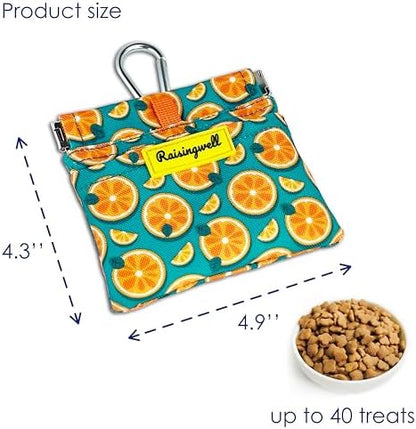 Dog Treat Pouch,Cotton Pocket Sized Training Holder, Hand Free Walking Funny Bag with Carabiner, Self-Closing Pet Feed Snack Reward, Behavior Aids for Puppy Travel or Outdoor Use（Fruit Orange） - Image 2