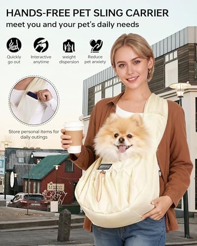 Puppy Sling Carrier for Small Dog 7-15 lbs,(Light Yellow). - Image 4