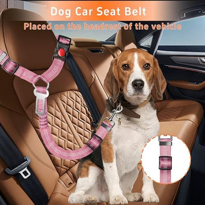Seyezo Dog Car Seat Belt for Car, 2 Piece Set Retractable Dog Car Harness Adjustable Reflective Dog Seatbelt for Vehicle Headrests, Dog Safety Restraint Seatbelt Heavy Duty& High Elastics, Pink - Image 3