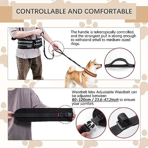 Hands-Free Waist Leash with Pouch for Two Dogs: Reflective Stitching, Dual Handle & Bungee Retractable Design – Ideal for Medium to Large Dogs (Grey) – Dog Walking Accessories - Image 6