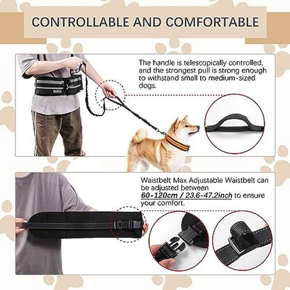 Hands-Free Waist Leash with Pouch for Two Dogs: Reflective Stitching, Dual Handle & Bungee Retractable Design – Ideal for Medium to Large Dogs (Grey) – Dog Walking Accessories - Image 6