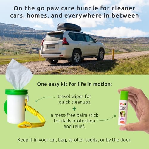 PawZ Travel Wax & Wipe Kit – Dog Paw Wipes Unscented (Clip-On Travel Tube) + Paw Balm Stick for Dogs, Clean, Moisturize & Protect Dog Paws, Mess-Free On-the-Go Paw Cleaning Kit - Image 3