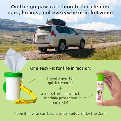 PawZ Travel Wax & Wipe Kit – Dog Paw Wipes Unscented (Clip-On Travel Tube) + Paw Balm Stick for Dogs, Clean, Moisturize & Protect Dog Paws, Mess-Free On-the-Go Paw Cleaning Kit - Image 3