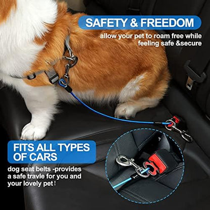 Dog Seat Belt Harness for Car,2pcs Dog Seatbelt of Coated Wire Leash Safety Restraint,No Chew Tether Cable Vehicle Dogs Accessories,Double Clips & Latch (2 Pack Red+Blue, 32 inch/80 CM) - Image 3