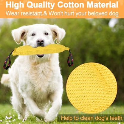 ToLanbbt Dog Tug Toy Bite Jute Pillow Pull Toy with 2 Strong Handles Perfect for Tug of War, Puppy Interactive Play, Tear Resistant Bite Training for Small Medium Large Dogs (Bright Yellow-Footprint) - Image 3